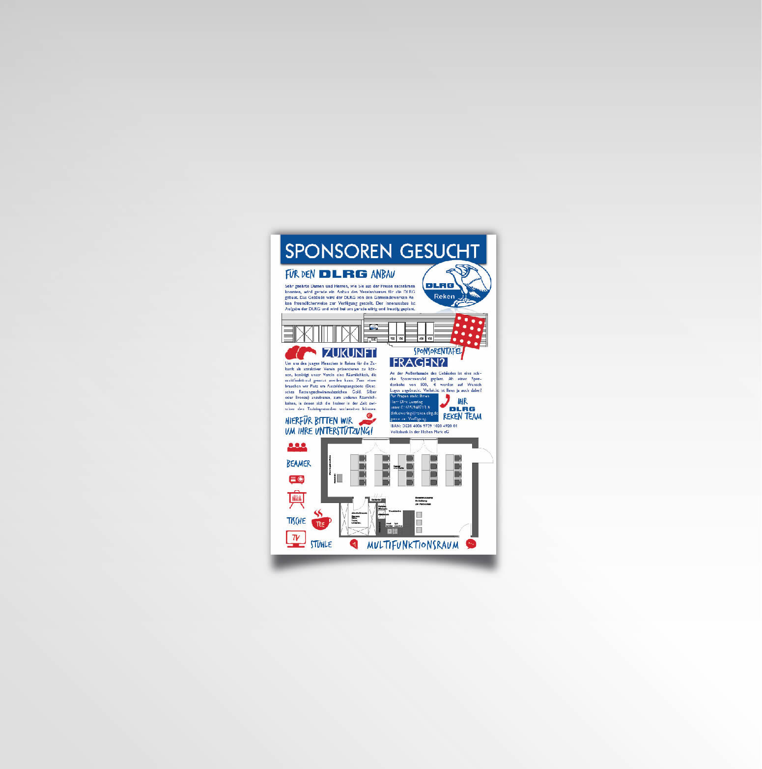 Printprodukt Flyer Infozettel einseitig Sponsorengesuch DLRG Reken