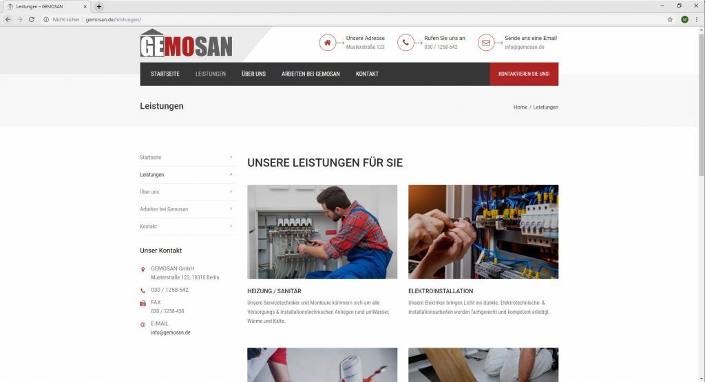 Infoseite Leistungen Gemosan responsive Webdesign