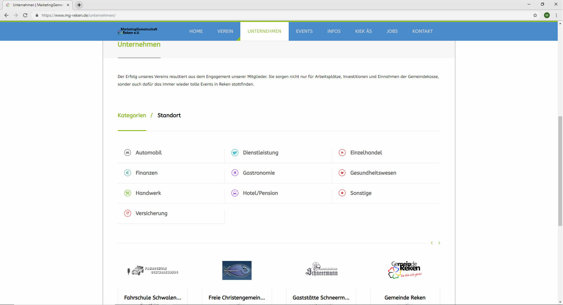 Infoseite Unternehmen Webdesign mg-reken.de Marketinggemeinschaft Reken
