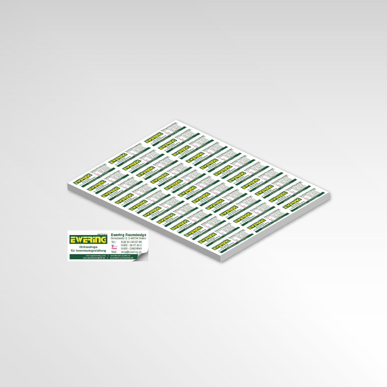 Aufkleberbogen mit grün-gelben Ewering-Raumdesign Etiketten - Grafikdesign Printdesign Aufkleber