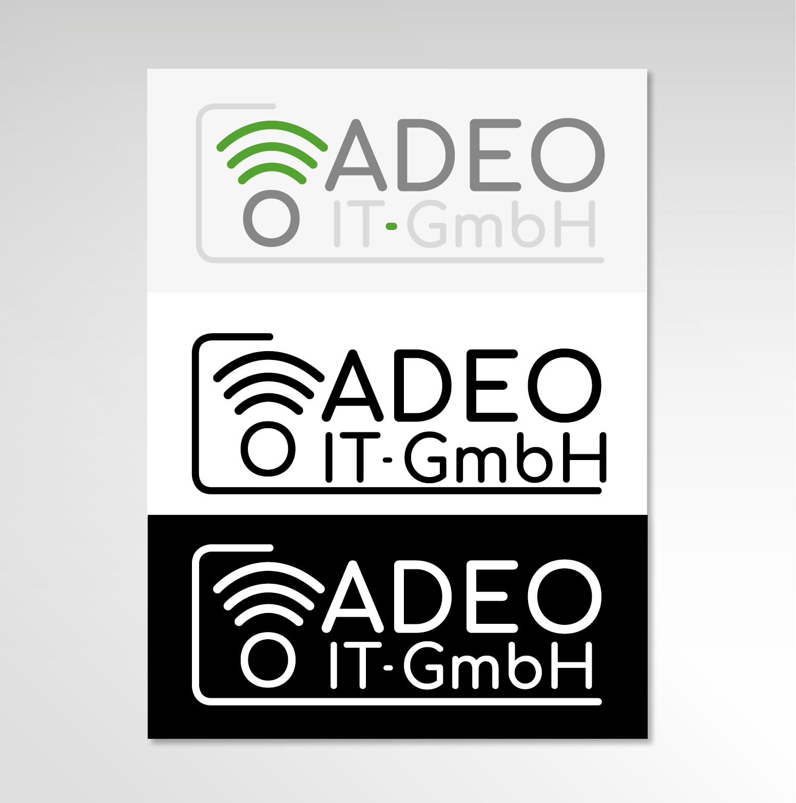 Logo-Entwicklung ADEO IT GmbH in Farbe, Schwarz und Negativ-Variante - Grafikdesign Startup CI