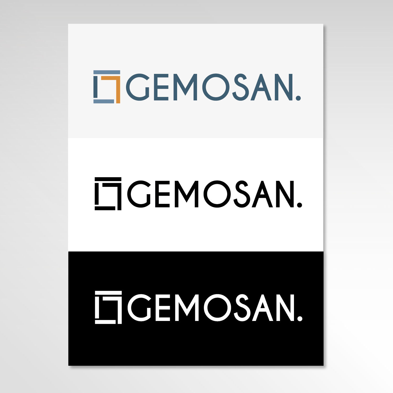 Alternatives GEMOSAN-Logo mit Fenster-Icon in drei Farbvarianten - Grafikdesign Startup CI