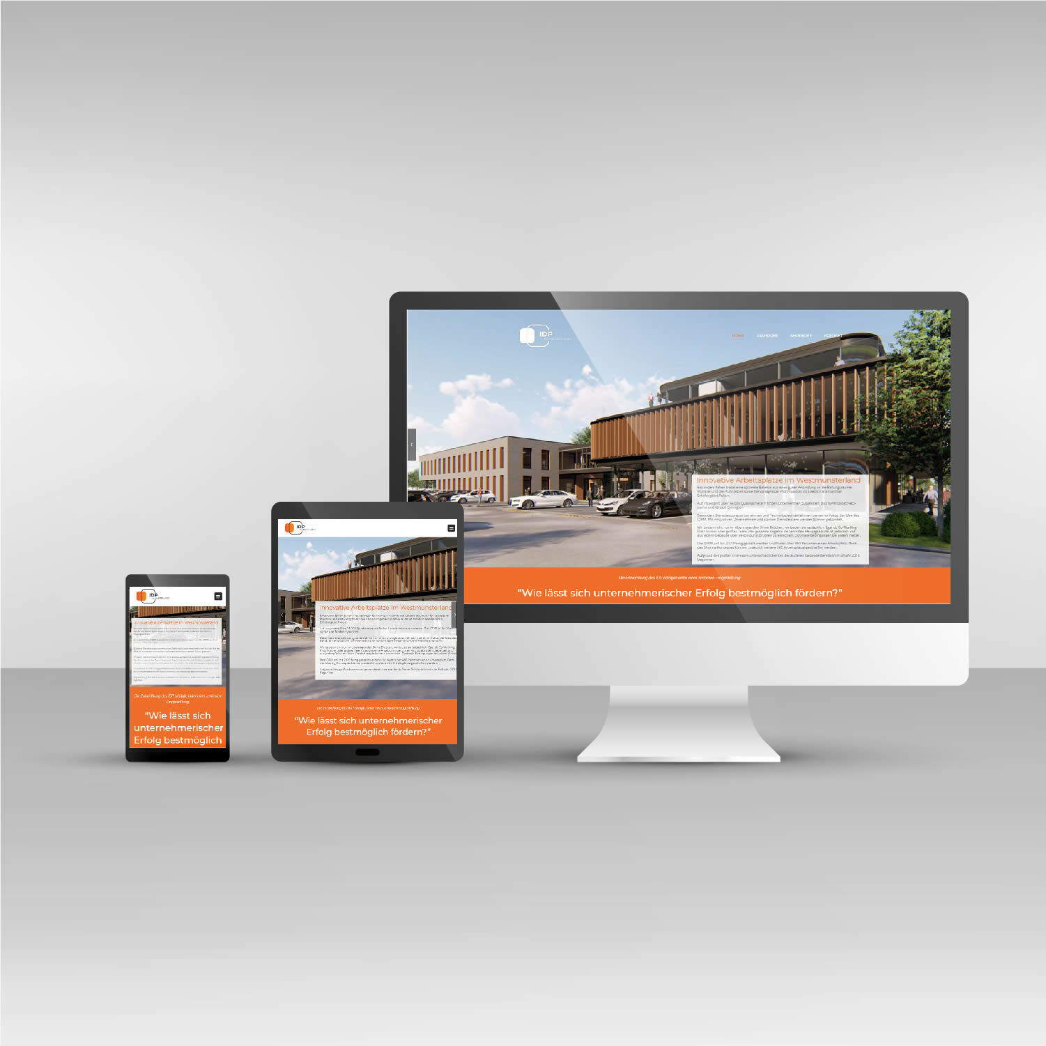 Responsive Mockup der IDPM Webseite auf Desktop, Tablet und Smartphone - Webdesign