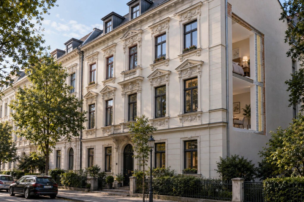 Altbau mit aufwendig gestalteter und erhaltenswerter Fassade als Einsatzgebiet für eine Innendämmung